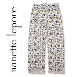 NANETTE LEPORE Floral Lightweight Elastic Waistband Pajama Pants, Pink Trim Hem